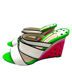 Sophia Webster Watermelon Wedge Sandals Size 37.5 EU 7.5 US Neon Green Hot Pink